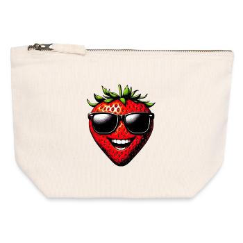 Fraise avec lunettes de soleil - Pochette zippée en toile 12 x 13 cm - blanc naturel - Devant