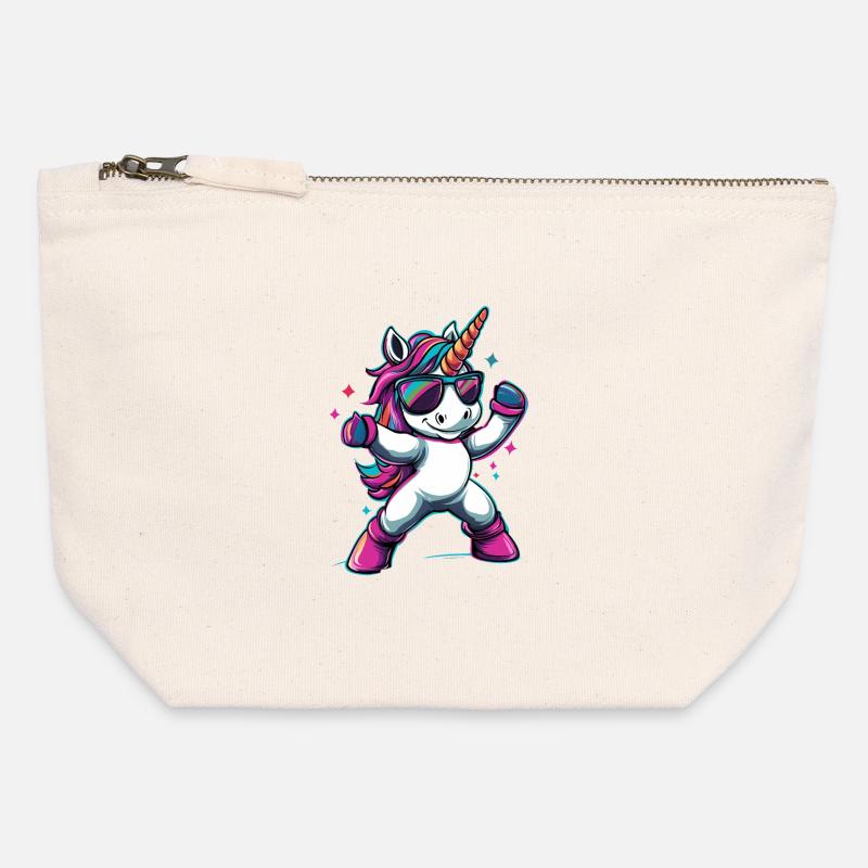 Cool dabbing unicorn with sunglasses - Canvas Zip Pouch 12 x 13 cm - nature