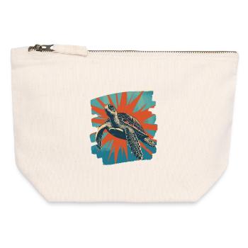 Tortue de mer rétro - Pochette zippée en toile 12 x 13 cm - blanc naturel - Devant