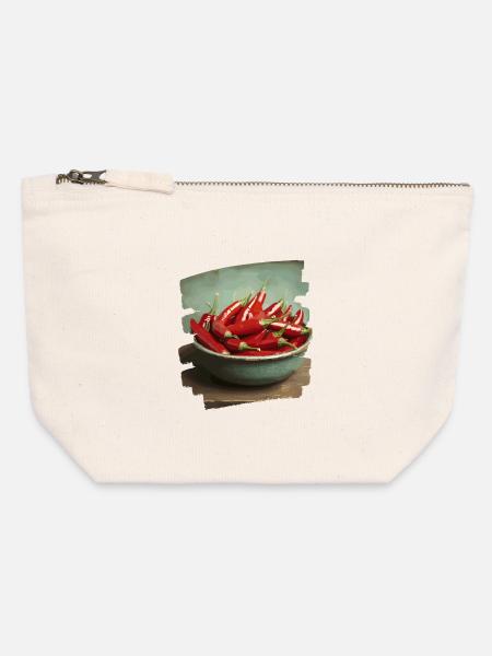 Chili - Canvas Reißverschluss-Täschchen (12 x 13 cm) - Naturweiß