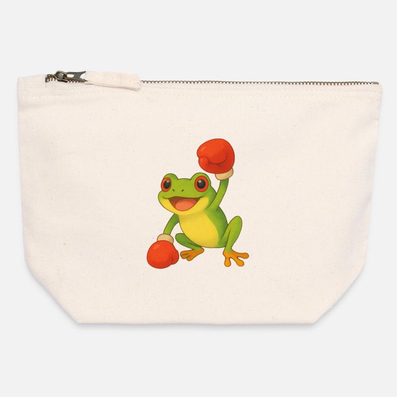 Frosch mit Boxhandschuhen - Canvas Reißverschluss-Täschchen (12 x 13 cm) - Naturweiß