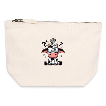 Funny Confused Cow Cartoon Clumsy Googly Eyes - Canvas Zip Pouch 12 x 13 cm - nature - Front