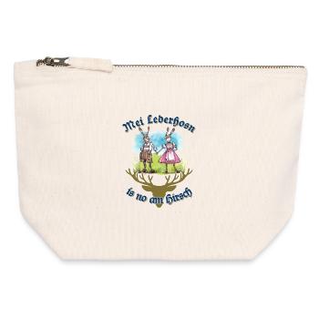Mei Lederhosn is no am Hirsch - Tracht - Gaudi - Canvas Zip Pouch 12 x 13 cm - nature - Front