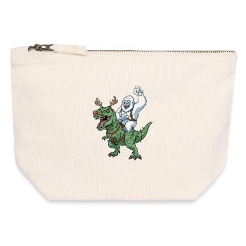 Yeti chevauche T-Rex dinosaure de Noël drôle - Pochette zippée en toile 12 x 13 cm - blanc naturel - Devant