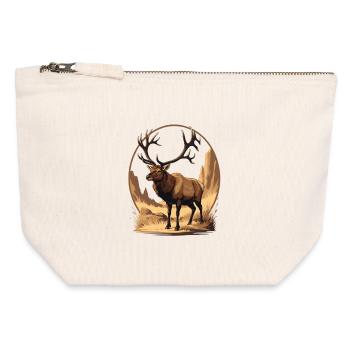Hirsch Illustration in Felsiger Wildnislandschaft - Canvas Reißverschluss-Täschchen (12 x 13 cm) - Naturweiß - Vorne