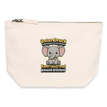 Sous pression, éléphant, câlins-moi en disant - Pochette zippée en toile 12 x 13 cm - blanc naturel - Devant