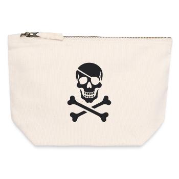 Klassischer Jolly Roger Piraten Totenkopf - Canvas Reißverschluss-Täschchen (12 x 13 cm) - Naturweiß - Vorne