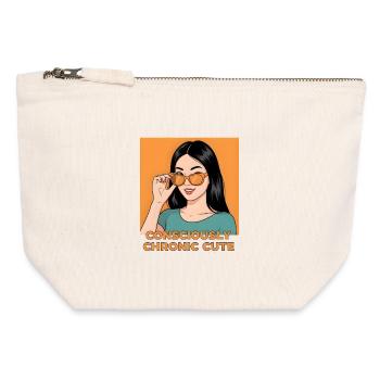 Consciously Chronic Cute – Stylish Girl Design - Canvas Zip Pouch 12 x 13 cm - nature - Front