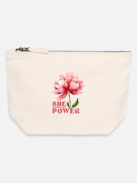 She Blooms With Power - Canvas Reißverschluss-Täschchen (12 x 13 cm) - Naturweiß