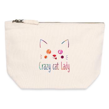 Folle Chat, Amante Drôle de Chats - Pochette zippée en toile 12 x 13 cm - blanc naturel - Devant