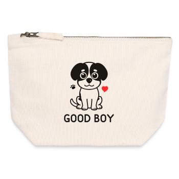 Good Boy – Cute Dog Motif - Canvas Zip Pouch 12 x 13 cm - nature - Front