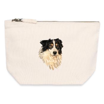 Chien à faible polygone – Conception artistique géométrique de chien - Pochette zippée en toile 12 x 13 cm - blanc naturel - Devant