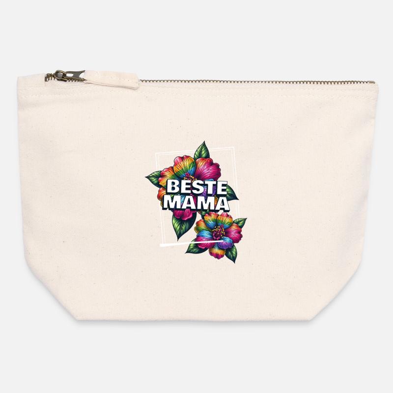 Beste Mama Blumen Muttertags Geschenk - Canvas Reißverschluss-Täschchen (12 x 13 cm) - Naturweiß