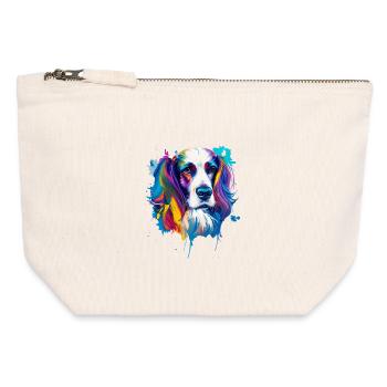 Cocker Spaniel Hund Farbenfrohes Pop-Art-Porträt - Canvas Reißverschluss-Täschchen (12 x 13 cm) - Naturweiß - Vorne