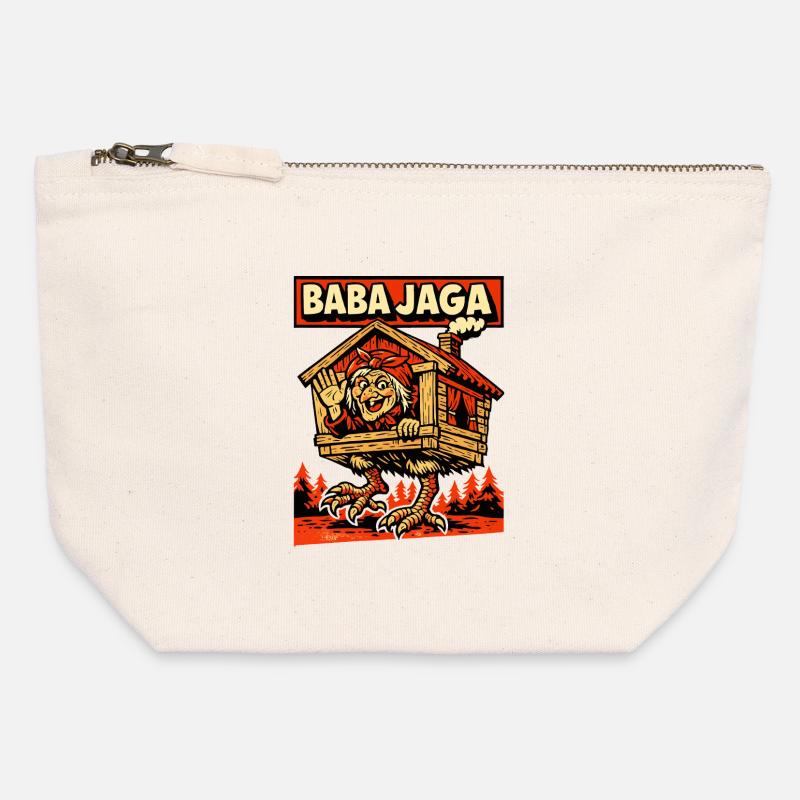 Baba Jaga Slavic Witch Legend - Canvas Zip Pouch 12 x 13 cm - nature