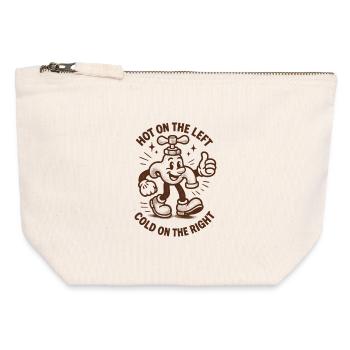 Chaud gauche froid droit | Humour de plombier - Pochette zippée en toile 12 x 13 cm - blanc naturel - Devant