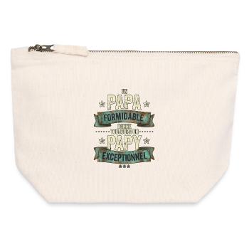 Papa Formidable Papy Exceptionnel Cadeau - Pochette zippée en toile 12 x 13 cm - blanc naturel - Devant