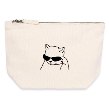 Chat avec des lunettes - Pochette zippée en toile 12 x 13 cm - blanc naturel - Devant