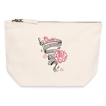 Notes musicales avec musique et fleur. - Pochette zippée en toile 12 x 13 cm - blanc naturel - Devant