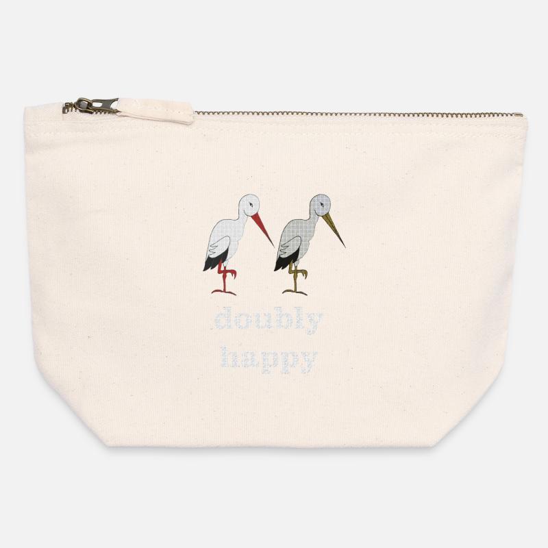 cigogne doublement heureuse - Pochette zippée en toile 12 x 13 cm - blanc naturel