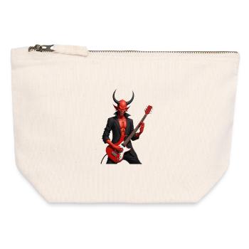 Diable avec guitare électrique rouge - Pochette zippée en toile 12 x 13 cm - blanc naturel - Devant