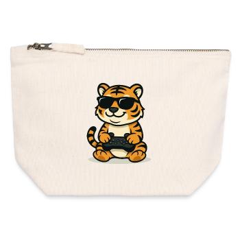 Chilliger Gamer-Tiger - Canvas Reißverschluss-Täschchen (12 x 13 cm) - Naturweiß - Vorne