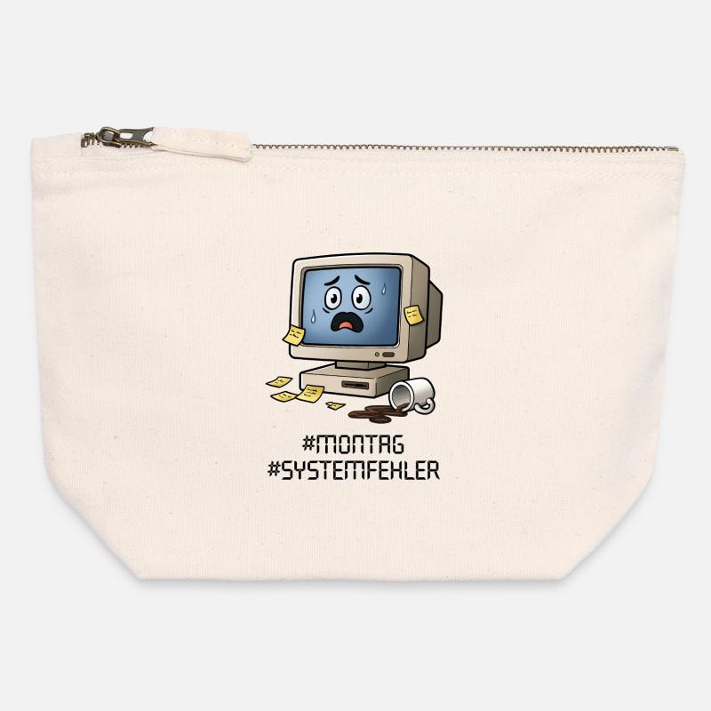 #Montag #Systemfehler – PC rétro, café et humour de bureau - Pochette zippée en toile 12 x 13 cm - blanc naturel