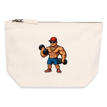 Bodybuilder with gold chain and dumbbells - Canvas Zip Pouch 12 x 13 cm - nature - Front