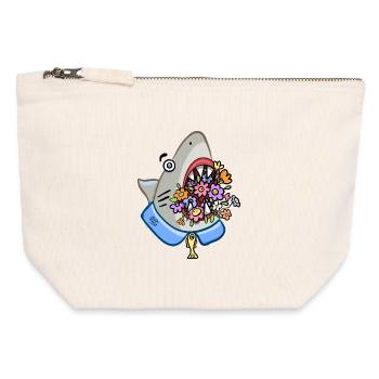 Shark with Floral Bouquet in his Jaws - Canvas Zip Pouch 12 x 13 cm - nature - Front