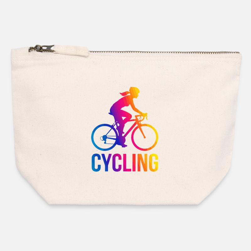 Rainbow Girl Cyclist Silhouette - Canvas Zip Pouch 12 x 13 cm - nature