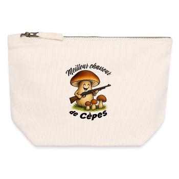 Meilleur chasseur de cèpes - Pochette zippée en toile 12 x 13 cm - blanc naturel - Devant