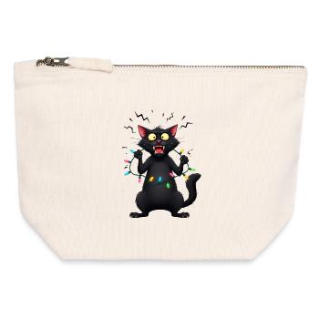 Freche böse Katze Lichterkette Weihnachten lustig - Canvas Reißverschluss-Täschchen (12 x 13 cm) - Naturweiß - Vorne