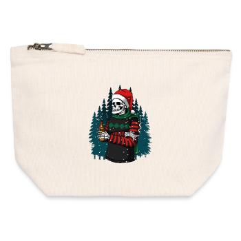 Skelett mit Santa-Hut trinkt Bier im Winterwald - Canvas Reißverschluss-Täschchen (12 x 13 cm) - Naturweiß - Vorne