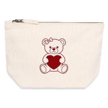 Ours au cœur avec arc - Pochette zippée en toile 12 x 13 cm - blanc naturel - Devant