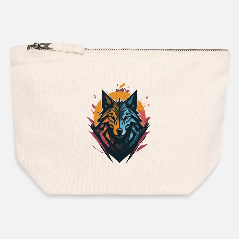 Wolf Doppelseitiger Sonnenmond - Canvas Reißverschluss-Täschchen (12 x 13 cm) - Naturweiß