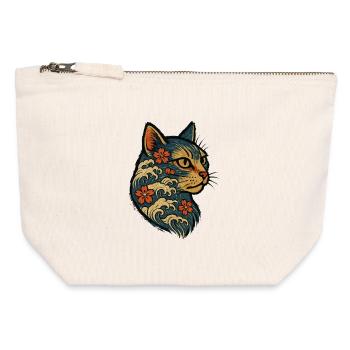 Japanische Katze Kanagawa winkt Sakura - Canvas Reißverschluss-Täschchen (12 x 13 cm) - Naturweiß - Vorne