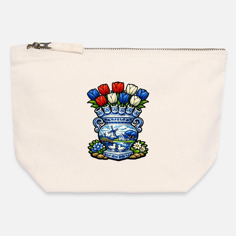 Delft Vase Tulips and Windmill - Canvas Zip Pouch 12 x 13 cm - nature