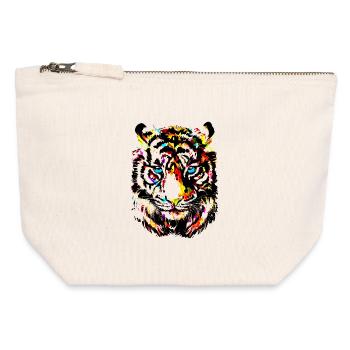 Bunter Tiger - Gelber Tigerkopf - Tiger Zeichnung - Canvas Reißverschluss-Täschchen (12 x 13 cm) - Naturweiß - Vorne