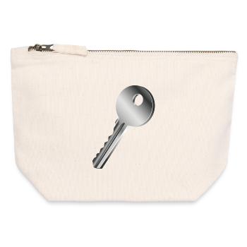 clé unique de couleur argent - Pochette zippée en toile 12 x 13 cm - blanc naturel - Devant