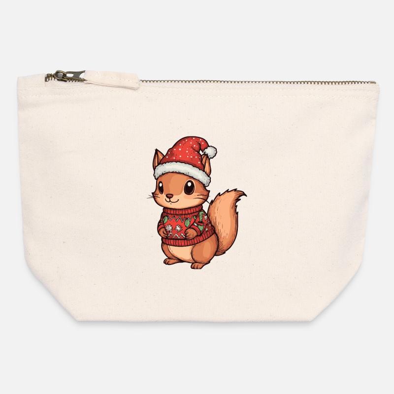 Squirrel Christmas - Canvas Zip Pouch 12 x 13 cm - nature
