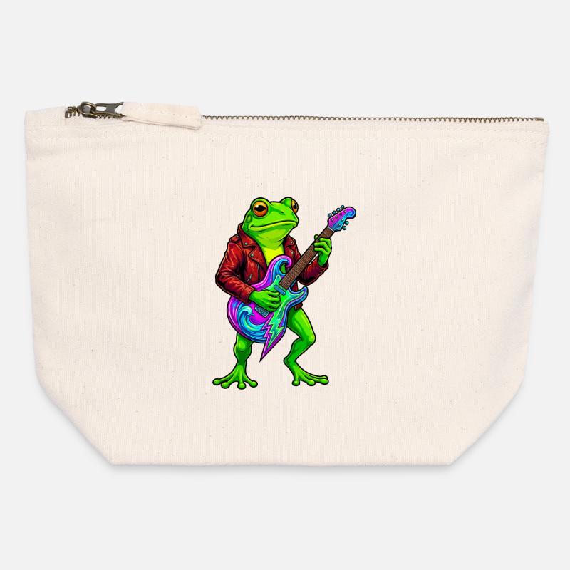Frosch mit Jacke und Neon E-Gitarre - Canvas Reißverschluss-Täschchen (12 x 13 cm) - Naturweiß