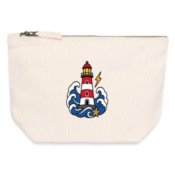 Marine-Leuchtturm- und Wellen-Tattoo-Stil - Canvas Reißverschluss-Täschchen (12 x 13 cm) - Naturweiß - Vorne