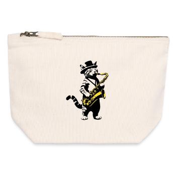 Cat Saxophone Music Street Art Stencils Style - Canvas Zip Pouch 12 x 13 cm - nature - Front