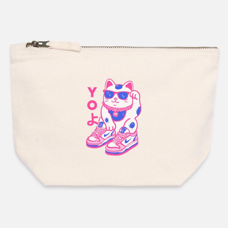 Neon Maneki Sneaker Cat - Canvas Zip Pouch 12 x 13 cm - nature