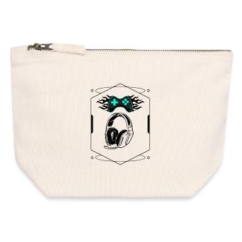 Manette Futuriste Flaming & Casque de jeu - Pochette zippée en toile 12 x 13 cm - blanc naturel - Devant