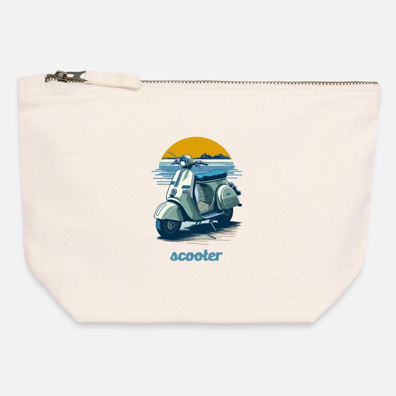 Vintage scooter with mountain backdrop - Canvas Zip Pouch 12 x 13 cm - nature