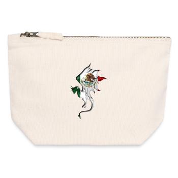 Drapeau du Mexique - Mexique - Silhouette de dragon - Pochette zippée en toile 12 x 13 cm - blanc naturel - Devant