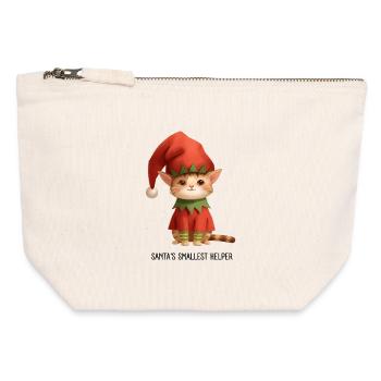 Imprimé chaton de Noël ludique - Pochette zippée en toile 12 x 13 cm - blanc naturel - Devant