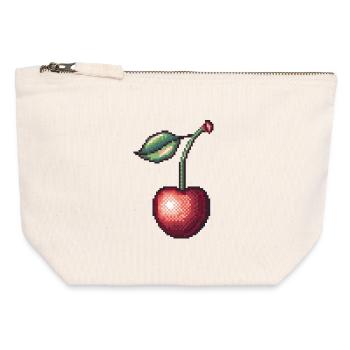 Cerise Pixel Rétro - Pochette zippée en toile 12 x 13 cm - blanc naturel - Devant