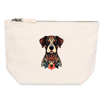Ornament Hund Floral Muster verzierter Hundekopf - Canvas Reißverschluss-Täschchen (12 x 13 cm) - Naturweiß - Vorne